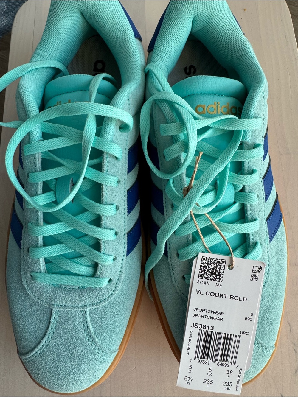 adidas VL Court Bold Sneakers in Aqua Mint with Navy Stripes
